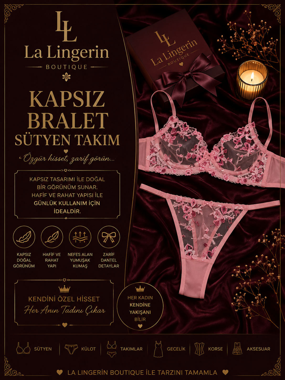 Kapsız Balenli Bralet Sütyen Takımları
