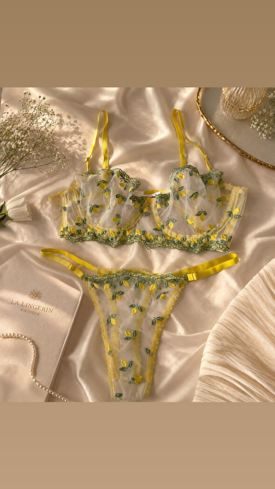 Lemon Bloom Nakışlı Kapsız Bralet Sütyen Takımı