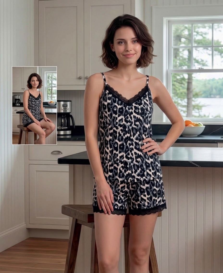 Leopard Soft Pamuklu Şortlu Pijama Takımı