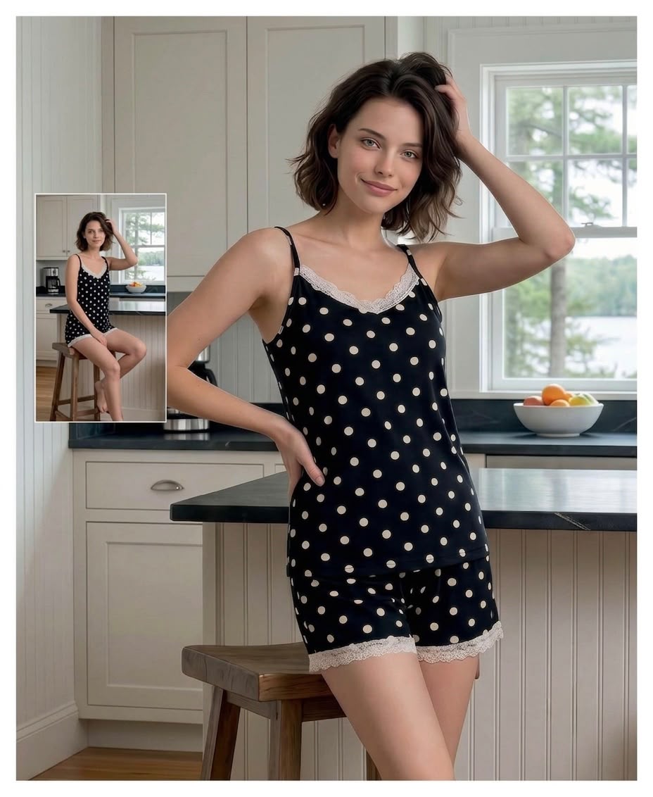 Midnight Dots Pamuklu Şortlu Pijama Takımı