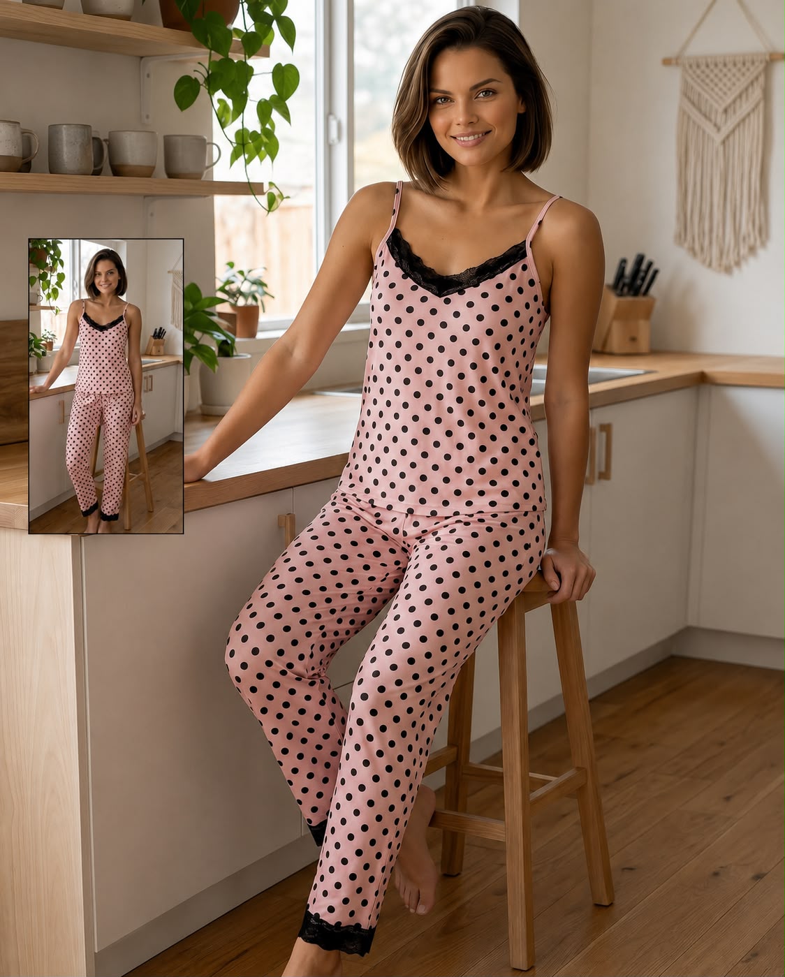 Pink Dots Pamuklu Uzun Pijama Takımı